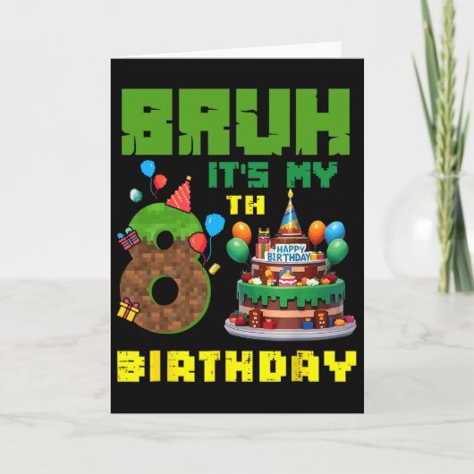 Carte Retro Bruh It's My 8th Bday Pixel Cake Gamer 8 Yea (Devant)