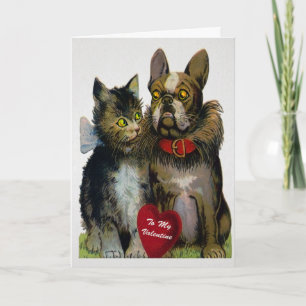 Carte Retro Cat and Dog Valentine's Day Card