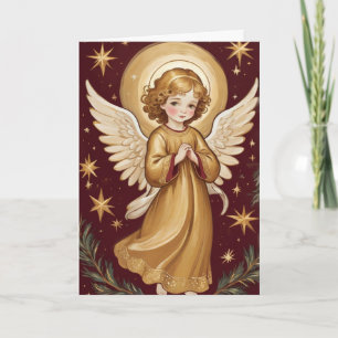 Carte Retro Christmas Angel Art Texte personnalisé