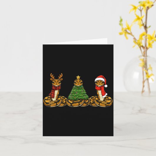 Carte Retro Christmas Ball Python Snake Santa Reindeer (Fleur jaune)