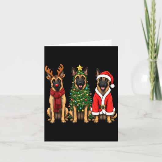 Carte Retro Christmas Belgian Malinois Santa Reindeer Do (Devant)
