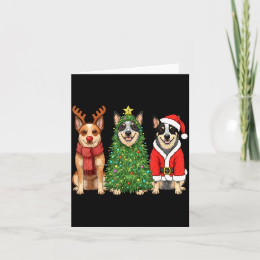 Carte Retro Christmas Blue Heeler Santa Reindeer Dog Lov (Devant)