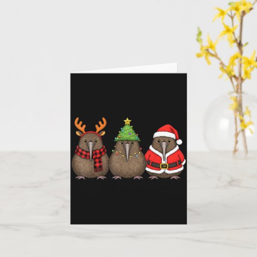 Carte Retro Christmas Kiwi Bird Santa Reindeer  (Fleur jaune)