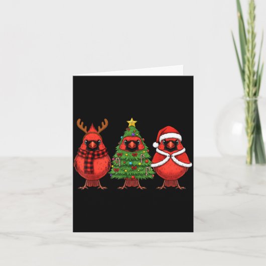 Carte Retro Christmas Red Cardinal Bird Santa Reindeer (Devant)