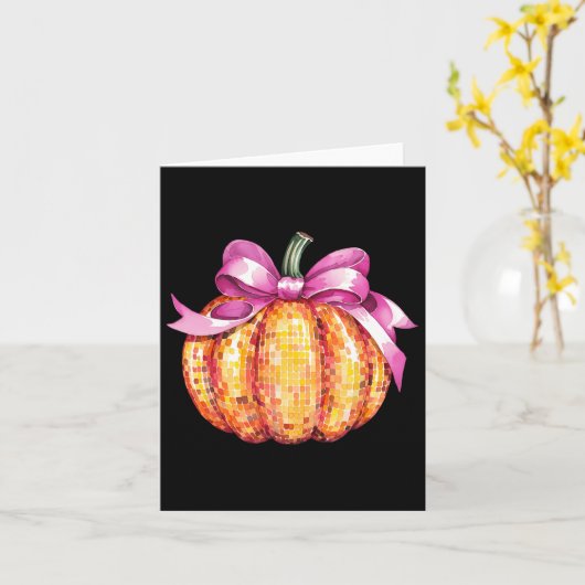 Carte Retro Coquette Citrouille rose Bow automne Thankgi (Fleur jaune)