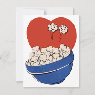 Carte Retro Cute Humour, Bowl of Popcorn pour les films!