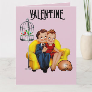 CARTE RÉTRO DE COUPLE MIGNON POUR LA SAINT-VALENTI