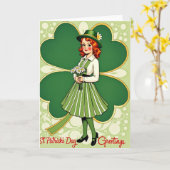 Carte Rétro de Femme pour la Saint-Patrick (Fleur jaune)