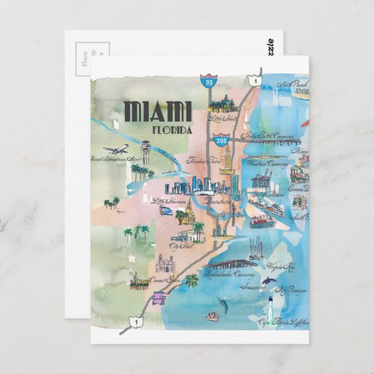 Carte Rétro de Miami Floride (Devant / Derrière)