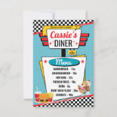 Carte Retro Diner 1950 Turquoise, jaune et rouge (Devant)