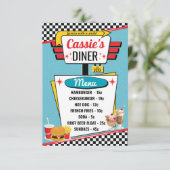 Carte Retro Diner 1950 Turquoise, jaune et rouge (Debout devant)