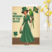 Carte Rétro Femme en Vert (Fleur jaune)