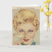 Carte Rétro femme - un pain grillé d'anniversaire, (Fleur jaune)