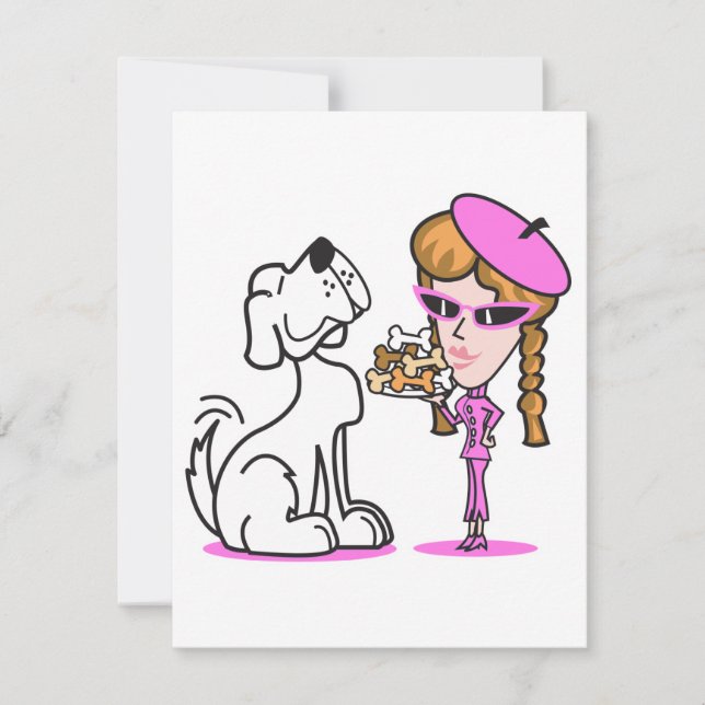 Carte retro fille et chien de compagnie (Devant)