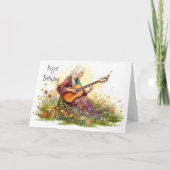Carte Rétro Fille Hippie 60s Flower Power - Joyeux Anniv (Devant)