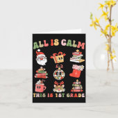 Carte Retro First Grade Teacher Christmas All Is Calm Di (Fleur jaune)