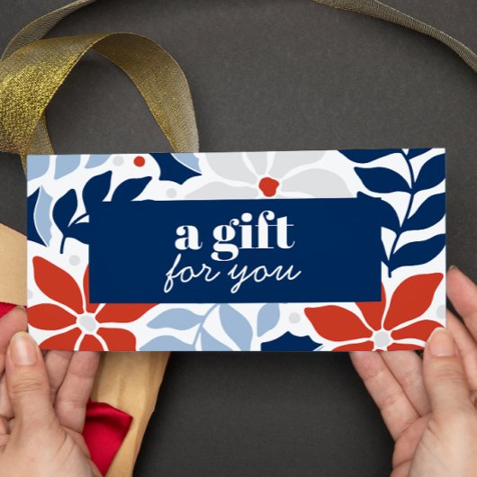 CARTE RÉTRO FLEURS NOËL ARGENT BLEU ROUGE SPÉCIAL