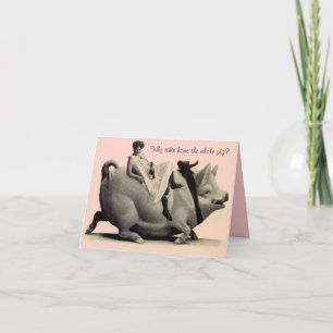 Carte Retro Funny Birthday Card Lady on Pig Dit