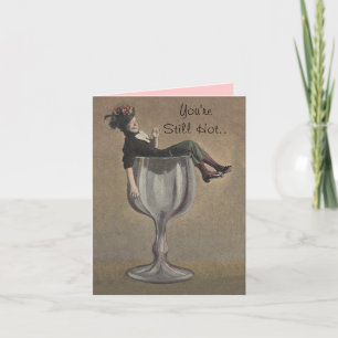 Carte Retro Funny Birthday Card Lady Wine Glass Custom