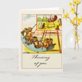 Carte Retro Funny Cats Playing on Swing Thinking of You (Fleur jaune)
