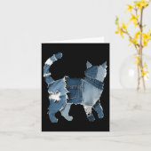Carte Retro Funny Denim Patch Animal Chat (Fleur jaune)