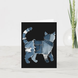 Carte Retro Funny Denim Patch Animal Chat