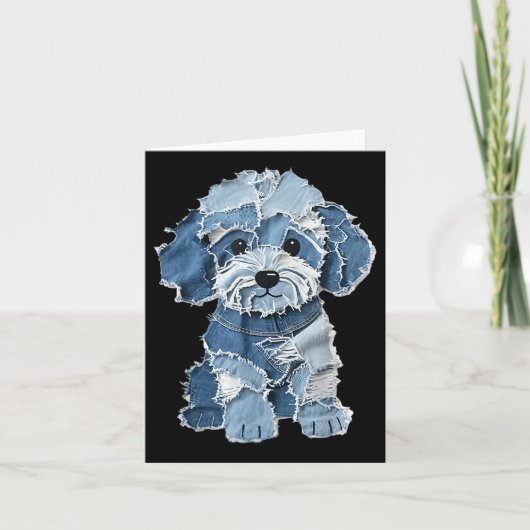 Carte Retro Funny Denim Patch Animal Chien Imprimer (Devant)
