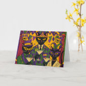 Carte Retro Futuristic Mardi Gras Black Cat Martini Club (Fleur jaune)