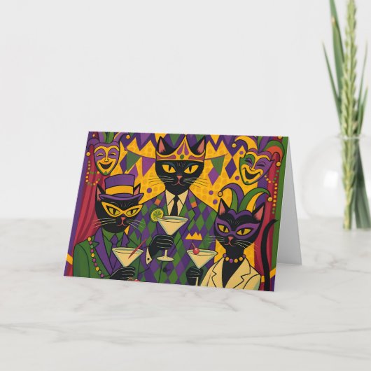 Carte Retro Futuristic Mardi Gras Black Cat Martini Club (Devant)