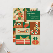 Carte Retro Geometric Christmas Greeting Card – Festive  (Devant/Arrière en situation)