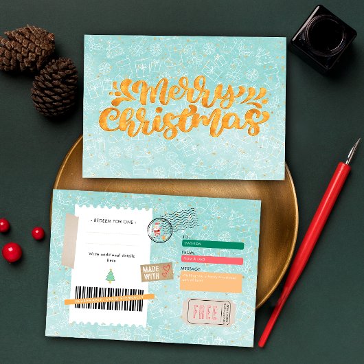 Carte Retro Gold Christmas Pattern Ticket Gift Voucher