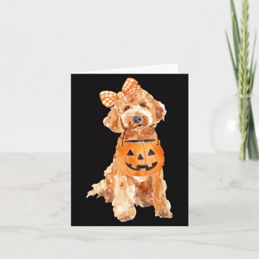 Carte Retro Goldendoodle Citrouille Jack O Lantern (Devant)