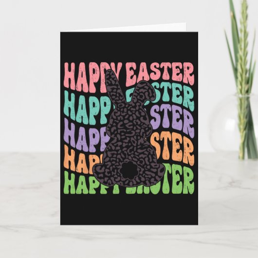 Carte Rétro Groovy Joyeuses Pâques Léopard Lapin Femmes (Devant)