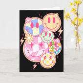 Carte Retro Groovy Smile Face Flower Happy Face Checkere (Fleur jaune)