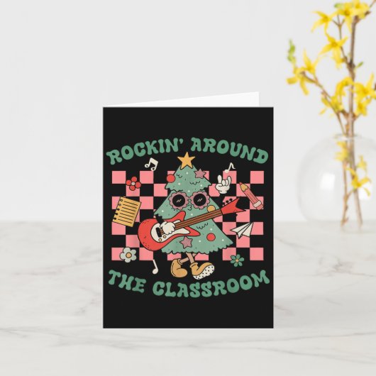 Carte Retro Groovy Teacher Christmas Rockin' Around The (Fleur jaune)