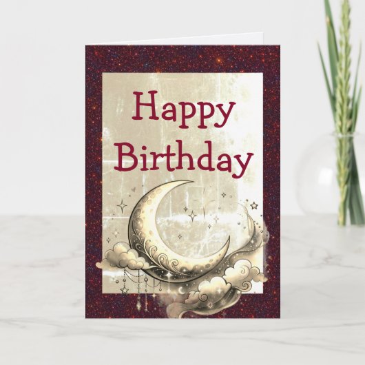 Carte Retro Grunge Moon Birthday (Devant)