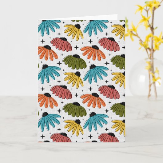 Carte Retro Halftone Coneflowers (Fleur jaune)