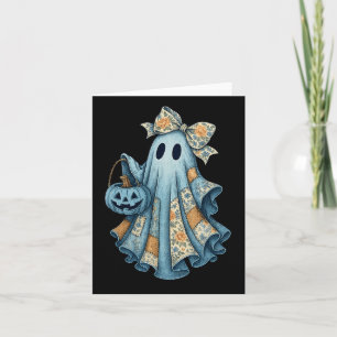 Carte Retro Halloween Blue Denim Ghost Chute Citrouille