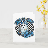 Carte Retro Halloween Blue Denim Patchwork Éffrayant Fan (Fleur jaune)