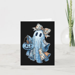 Carte Retro Halloween Ghost Denim Motif Bow Hommes femme