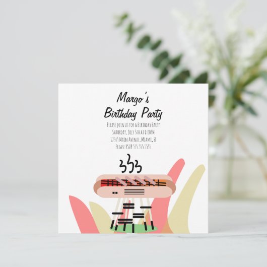 Carte Retro Hot Dog Cookout Party Anniversaire Invitatio (Debout devant)