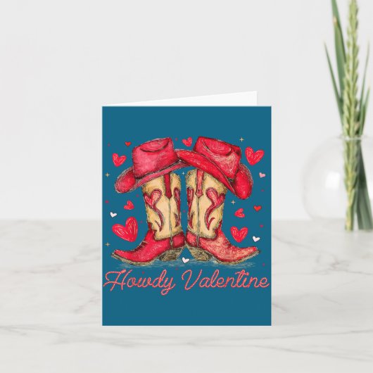 Carte Retro Howdy Saint-Valentin Cowboy Boots Western Va (Devant)