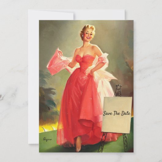 Carte Rétro La Femme dans une robe rose, Enregistrer la  (Devant)