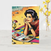 Carte Retro Lady at Beach Daydreday Anniversaire (Fleur jaune)