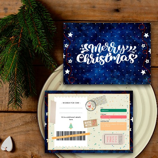 Carte Retro Merry Christmas Script Xmas Gift Coupon