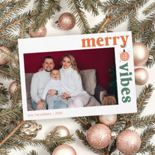 Carte Retro Merry Vibes Family Photo Holiday Card