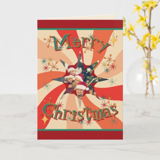 Carte Retro Mid Century Your Family Photo and Message (Fleur jaune)