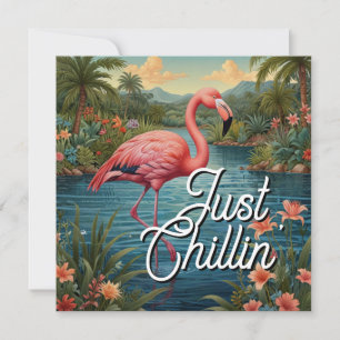 Carte Retro mignon flamant rose paradis tropical