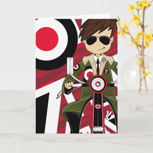 Carte Retro Mod sur Scooter (Fleur jaune)