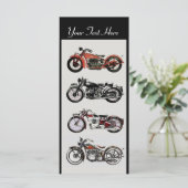 Carte RETRO MOTORCYCLES PARTI Rouge Noir Blanc Gris (Debout devant)